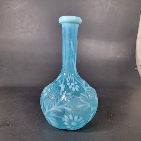 Other - Antique Blue Glass Fenton? spanish lace opalescent daisy‎ & fern barber bottle